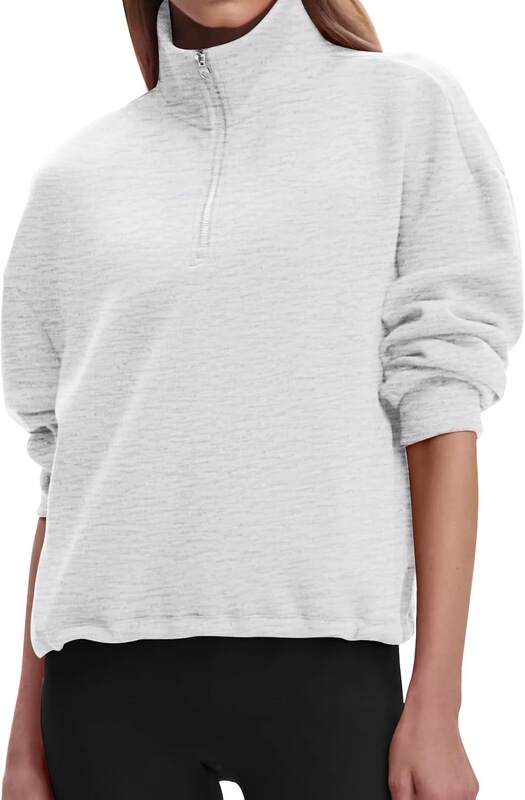 Fashionable Zip-Up Women's Hooded Sweatshirt Quarter-Zip Pullover 2025 Clothing Half-Sweatshirt Drawstring Sweater with Zipper