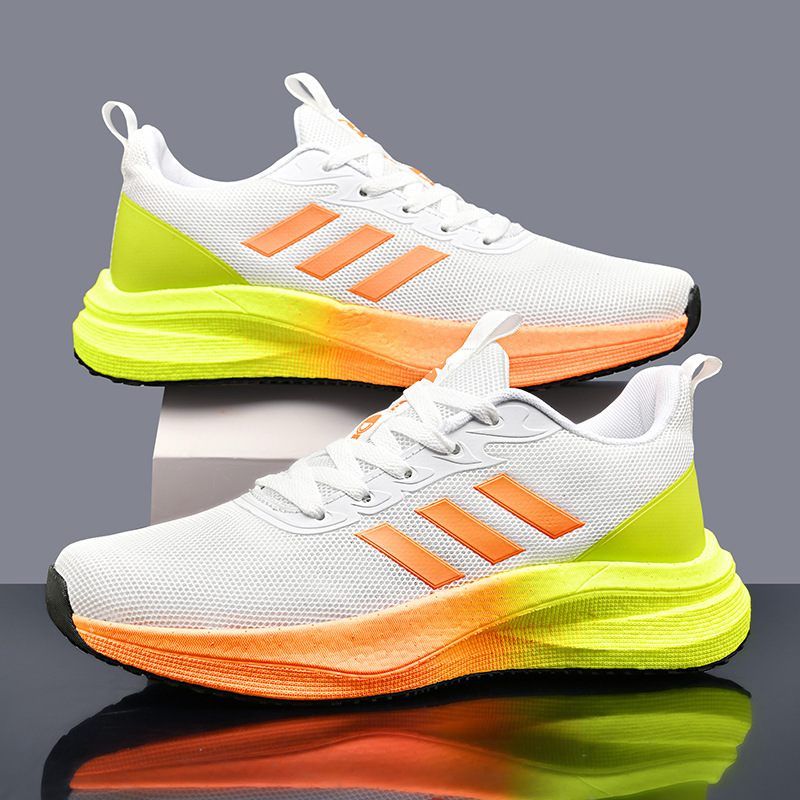 Breathable mesh shoes for couples, casual carbon plate running shoes, lightweight, comfortable, trendy, non-slip three-bar shoes