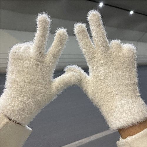 Riding Bike Rabbit Fleece Ins Style Gloves for Women Autumn Winter Fleece Lined Warmth Cute Fingerless Cold Proof for Students