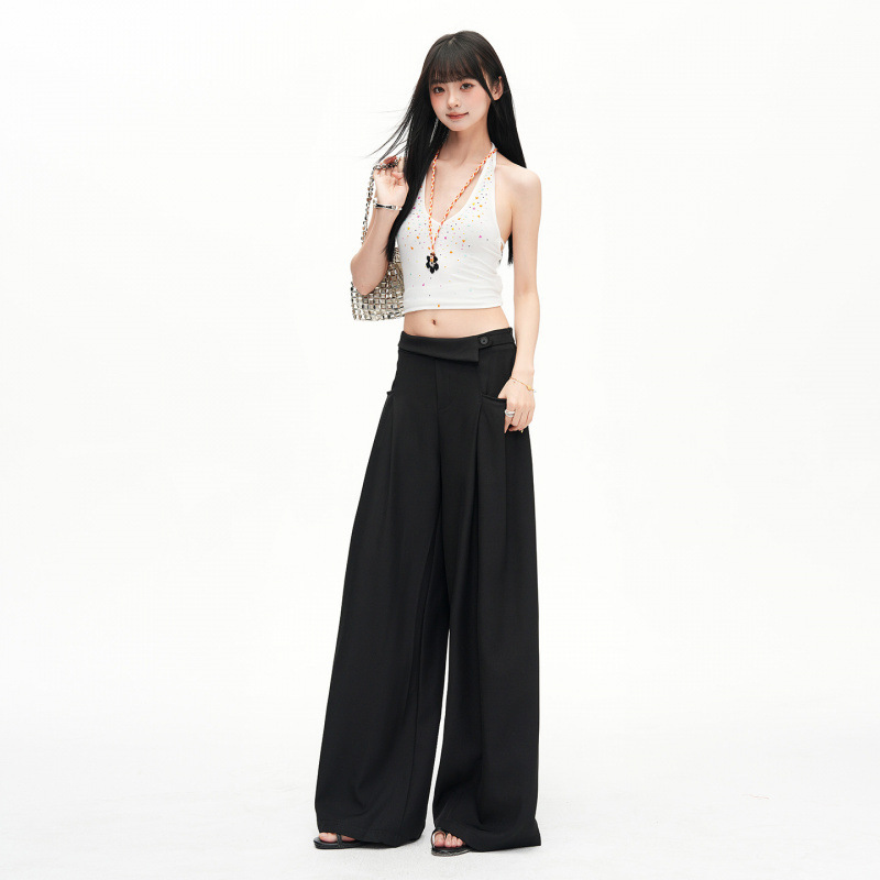 Old Money Style Black Pleated Flattened Waist Suit Pants, New Autumn High-Waisted Loose Slimming Casual Pants Old Money Style Black Pleated Flattened Waist Suit Pants, New Autumn High-Waisted Loose Slimming Casual Pants