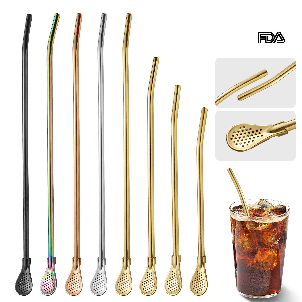 Соломенная ложка из нержавеющей стали 304, чайная съемная фильтрующая соломенная ложка, соломенная ложка для сока, кофе, перемешивающая соломенная фильтрующая ложка