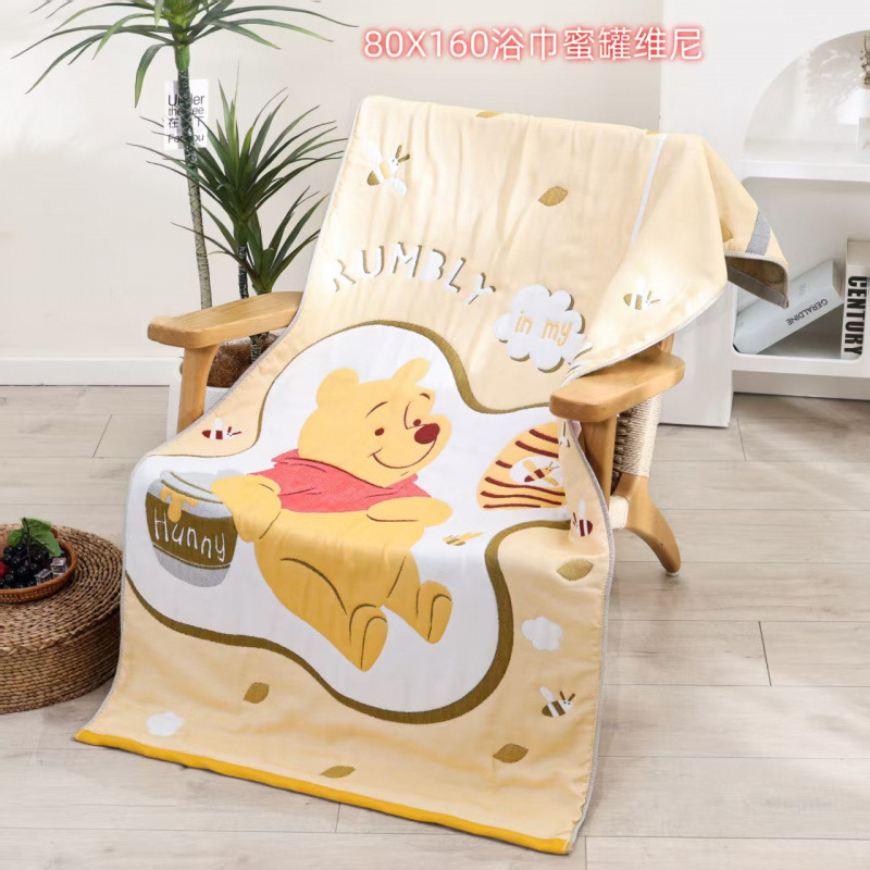 Eight-Layer Disney Bath Towel Genuine Authorized Strawberry Bear Bath Towel Breathable Thickened Soft Skin-Friendly Cartoon Children Wholesale