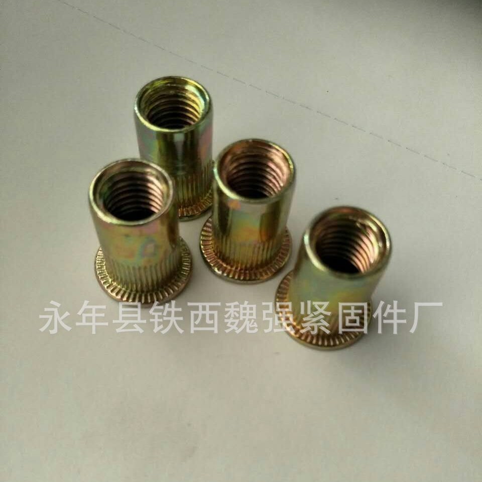 铆螺母M5 M6 M8彩锌铆螺母 平头拉铆螺母 拉帽 平头竖纹 气动拉帽
