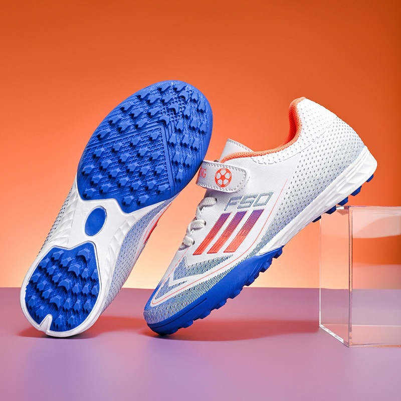 Zapatos de Fútbol Infantil con Velcro de Suela de TPU y Caucho con Amortiguación para Césped