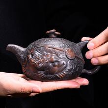 紫陶茶壶功夫茶具家用单壶手工雕刻收藏紫砂壶大容量泡茶壶分茶器