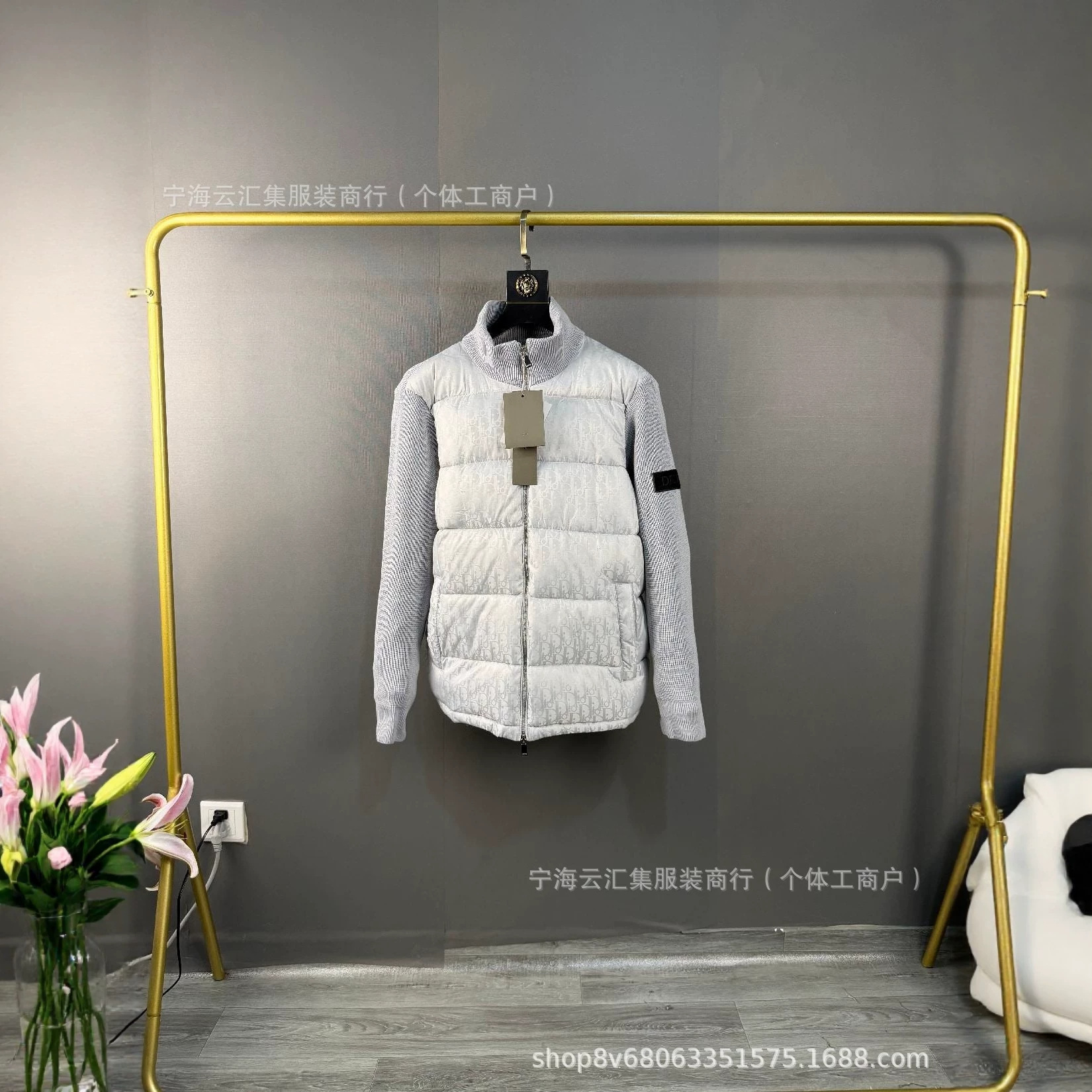 Cross-border trendy brand D's down jacket, stand collar, warm winter jacket, all-over printed waist drawstring, casual and versatile outer jacket 4