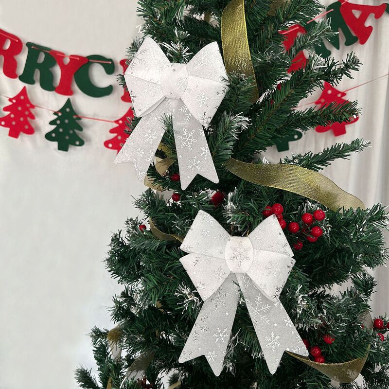 Christmas Pvc White Snowflake Bow Christmas Tree Indoor and Outdoor Decoration DIY Accessories European and American Holiday Decorations