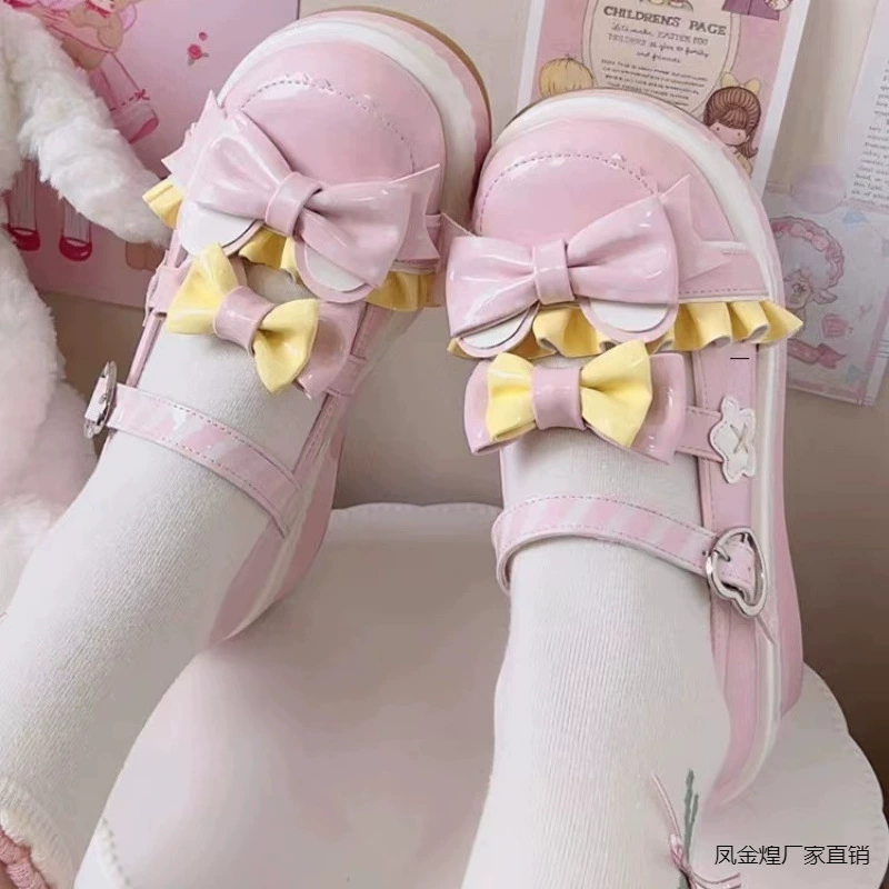 Милые женские туфли, маленькие кожаные туфли для девочек на толстой подошве с круглым носком в японском стиле, туфли Лолиты, туфли на платформе