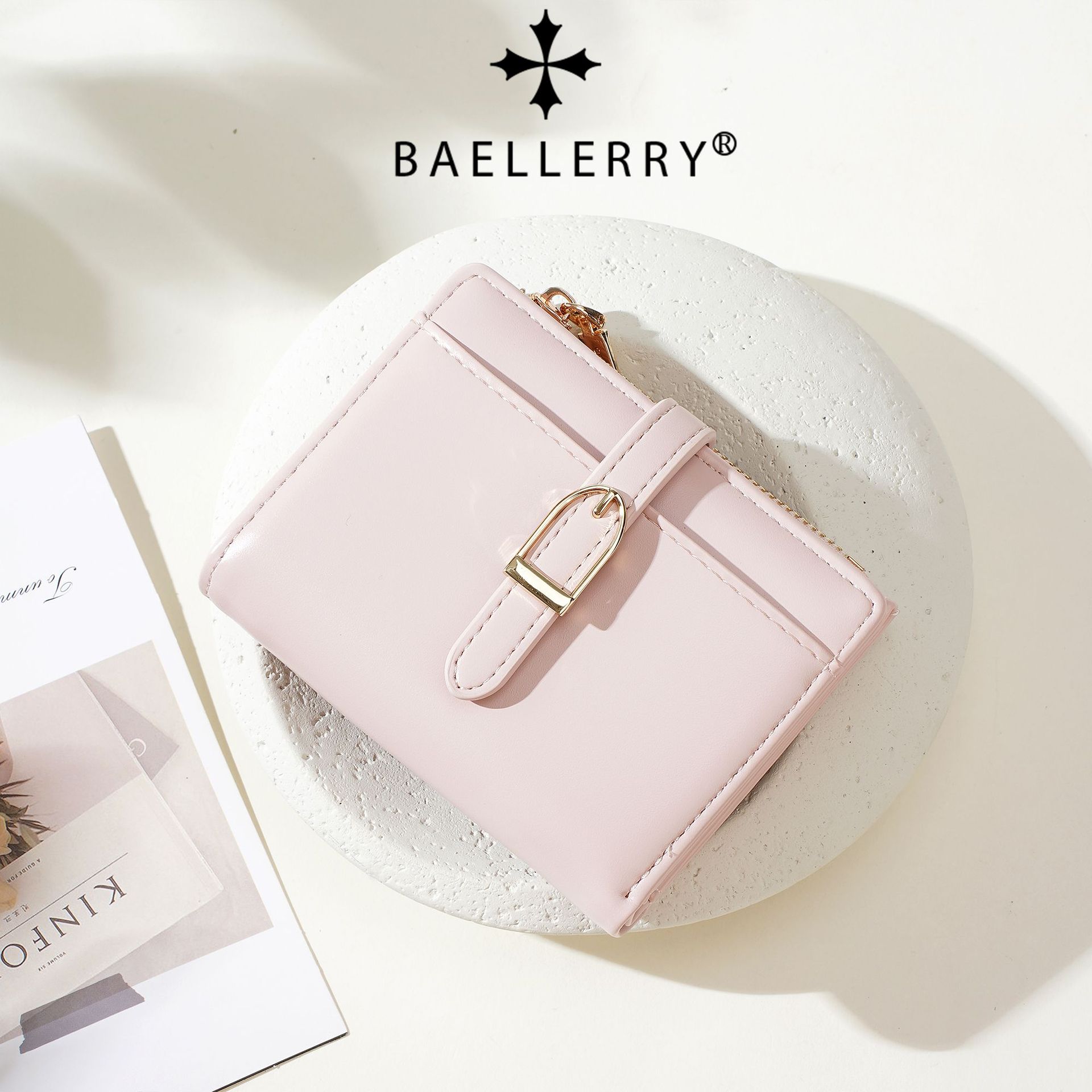 BAELLERRY new women's short wallet, Amazon minimalist design, multiple card slots, zippered coin compartment, money clip