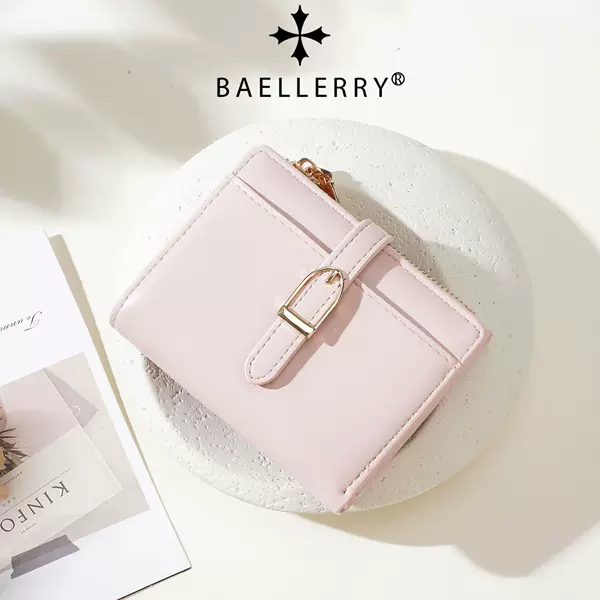 BAELLERRY new women's short wallet, Amazon minimalist design, multiple card slots, zippered coin compartment, money clip