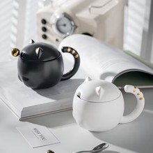 猫咪陶瓷杯少女对杯高颜值网红马克杯简约家用情侣咖啡杯一件代发