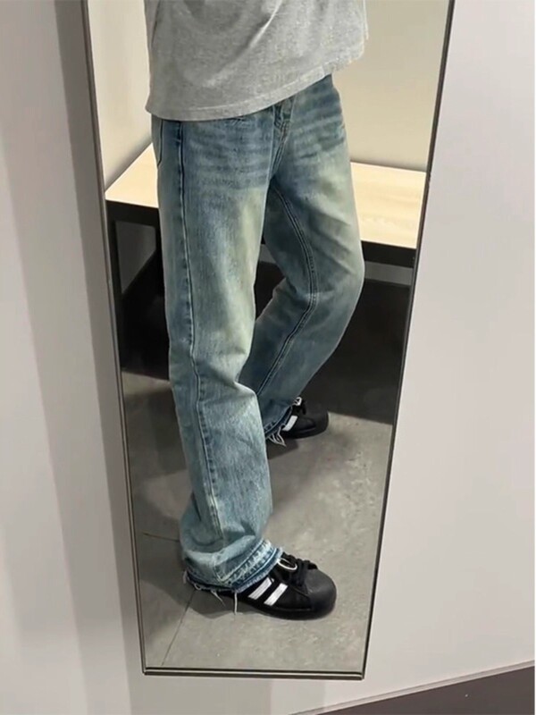 Men's Ripped Jeans Summer Tall Slim Fit Raw Hem Pants American Vibe Style Flared Distressed Jeans Men's Ripped Jeans Summer Tall Slim Fit Raw Hem Pants American Vibe Style Flared Distressed Jeans