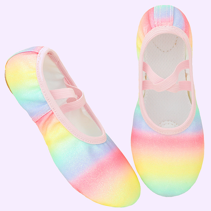 Niña ballet garra de gato zapatos de baile para niños pequeños fondo suave arco iris antideslizante y resistente al desgaste zapatos de baile para niños rendimiento para niños