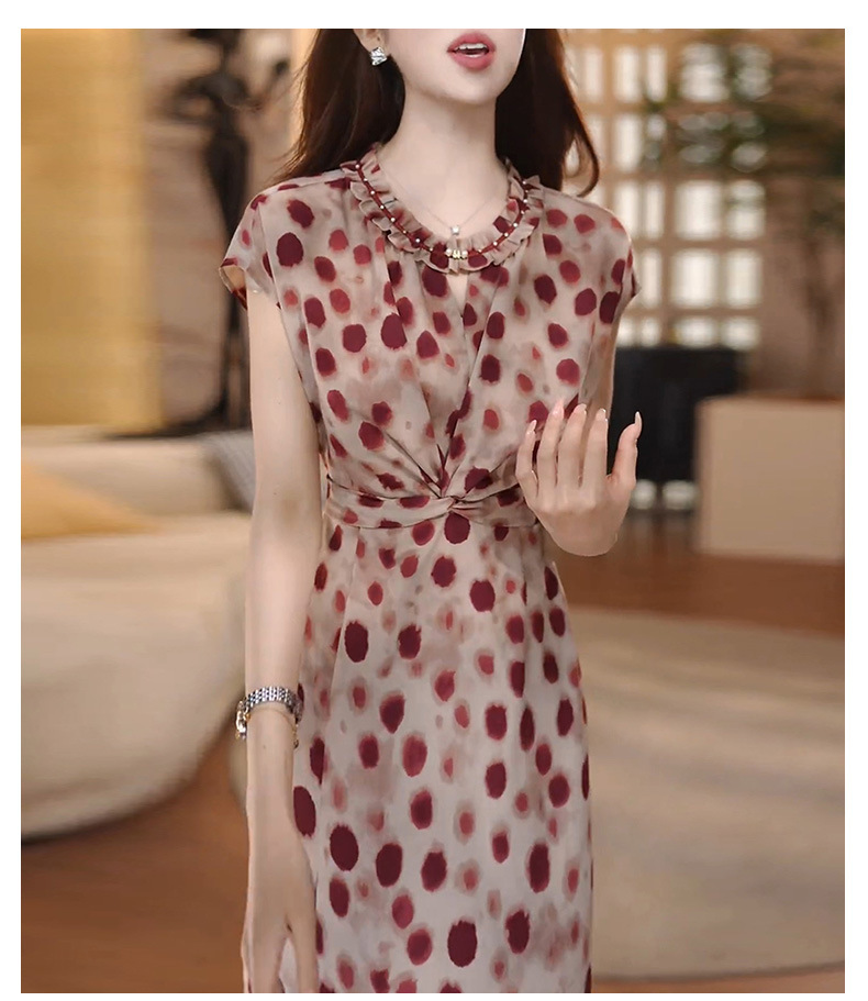 Đầm chấm bi nữ dáng ôm eo cao, phong cách sang trọng — màu đỏ chi tiết 7