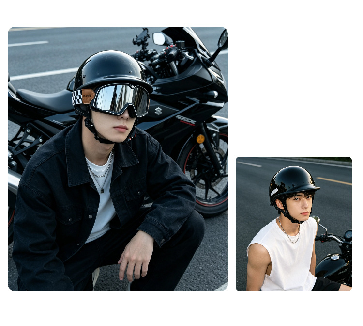 Retro Helmet for Cruising Motorcycles, Summer Half Helmet for Men, Ultra-Light Electric Motorcycle 3C Safety Helmet