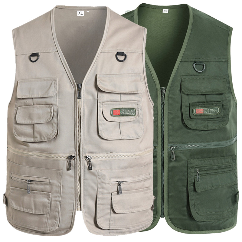 Spring and Autumn Multi-Pocket Men's Vest for Middle-Aged and Elderly, Fishing Vest, Large Size, Khaki, Cross-Border Direct Wholesale from Manufacturer