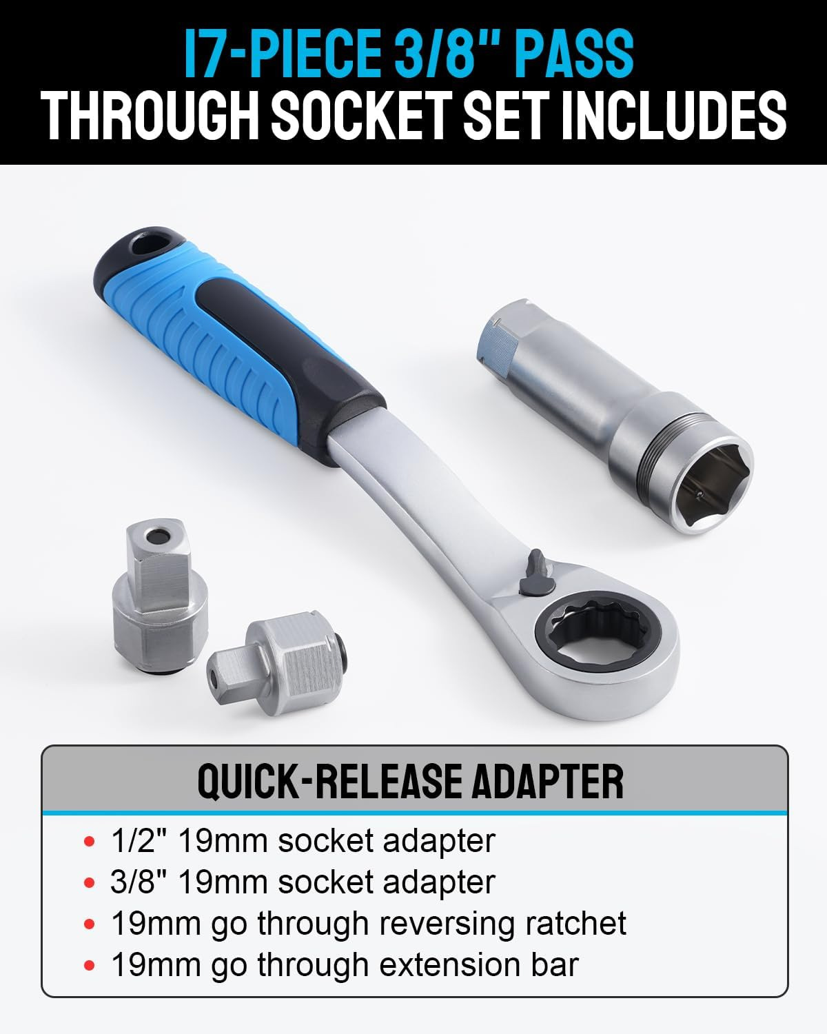 17-Piece Set of Through-Hole Ratchet Sockets, Toothed Through-Hole Sockets, 12-Point Perforated Sockets, Disassembly Tools, Multi-Functional Sockets