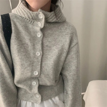 韩国女装高货休闲简约连帽纽扣毛衣针织开衫