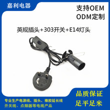 303開關+e14燈座+BS英國ASTA認證D09A三芯插頭開關電源線，鹽燈線