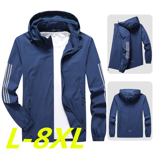 Jacket, Large Size, Hooded Windbreaker, Spring and Autumn Men's Thin Jacket, Outdoor Sports Windbreaker, Men's Detachable Running Jacket
