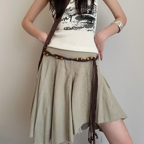 Bohemian ethnic style black braided waist rope women's dress sexy lace up belt y2k waist chain trendy