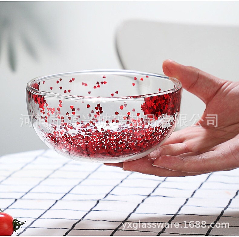 Sequin double-layer anti-scald glass bowl cute creative tableware yogurt ice cream bowl dessert bowl transparent insulated small bowl Sequin double-layer anti-scald glass bowl cute creative tableware yogurt ice cream bowl dessert bowl transparent insulated small bowl
