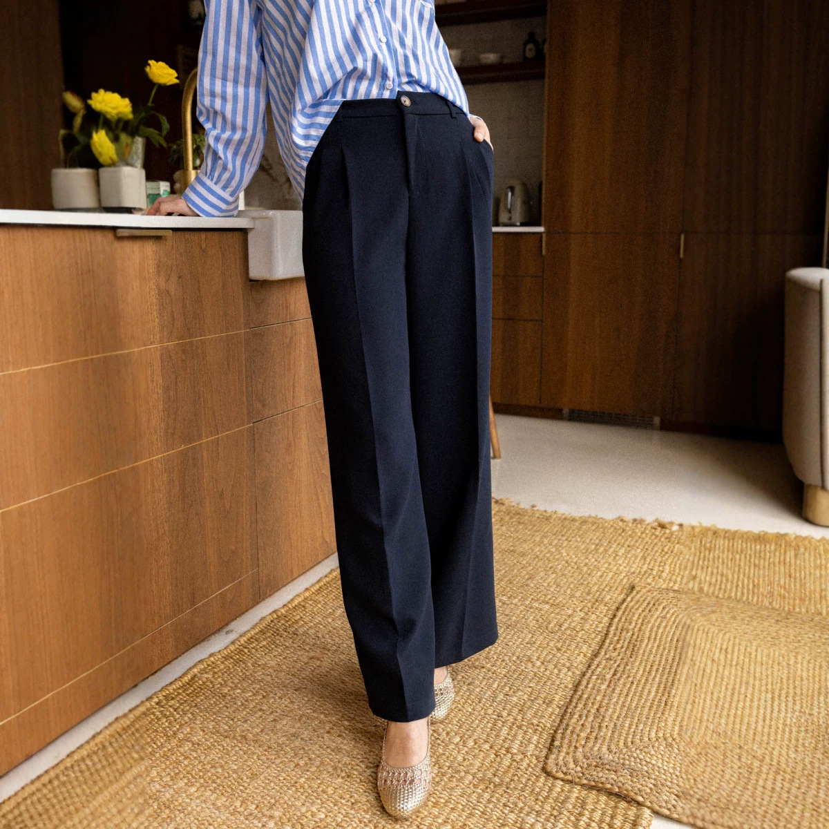 Primavera y otoño de la vieja ventana de mujeres pantalones de cintura baja de mujeres de viaje delgadas rectas ociosas pantalones comerciales de piernas anchas image 3