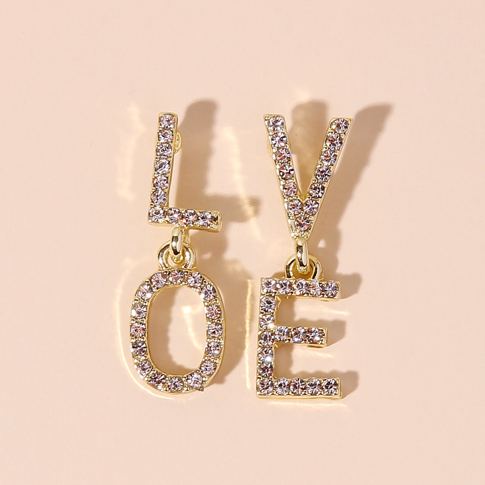 1 Pair Shiny Love Inlay Alloy Rhinestones Drop Earrings display picture 7