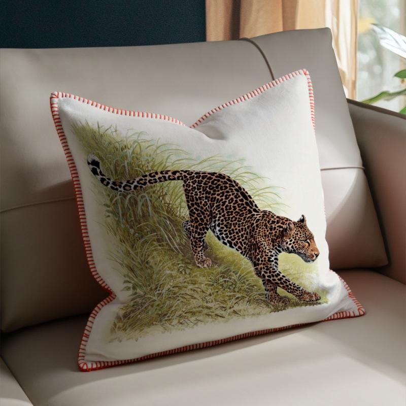 Light Luxury Jinhu Fleece High-grade Printed Pillow Exquisite Lock Edge Living Room Sofa Decorative Square Cushion Waist Protection Pillow