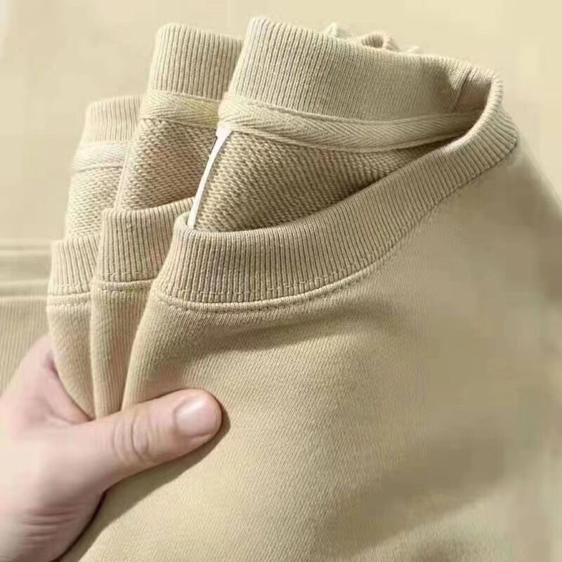 Autumn men's big terry cotton sweater loose pullover long sleeve base shirt all-match top round neck solid color coat