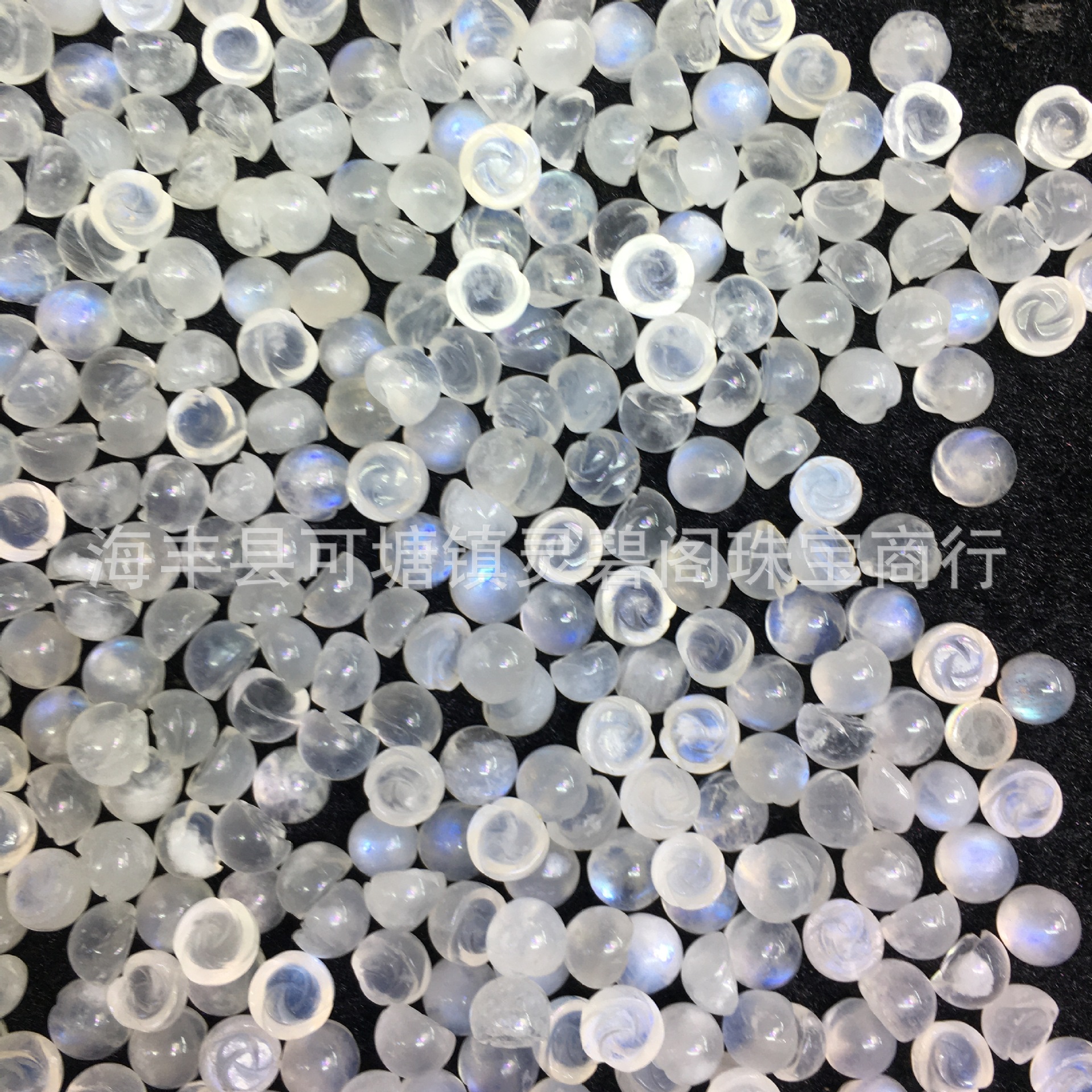 天然蓝月光石牡丹花小雕件 DlY镶嵌裸石配饰 花形戒面裸石