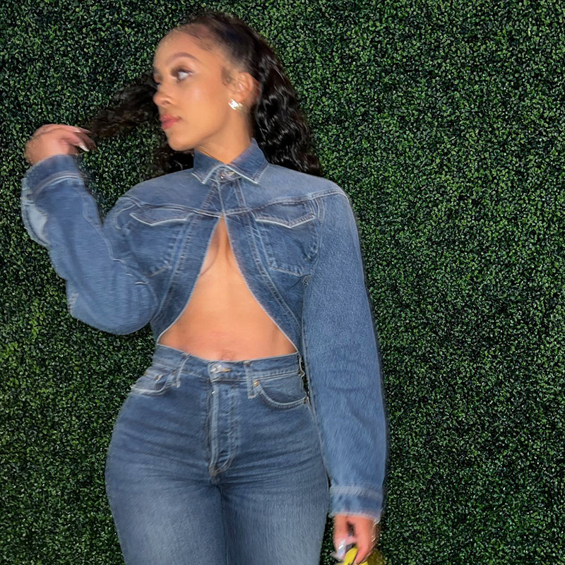 Fashion Solid Color Denim Pullovers Coat Denim Jacket