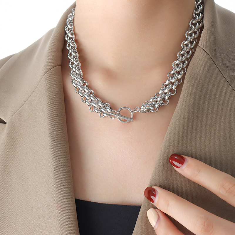 Estilo fresco exagerado moda elegante joyería traje hebilla diseño grueso cadena Collar personalizado todo-fósforo chapado en oro pulsera