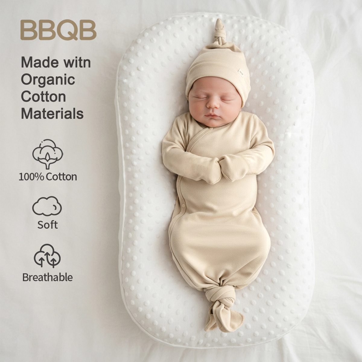 Bbqb Baby Sleeping Bag Class a Pure Cotton Anti-Jump Baby Sleeping Bag Swaddling Newborn Supplies Long-Sleeved Quilt Style All Year Round