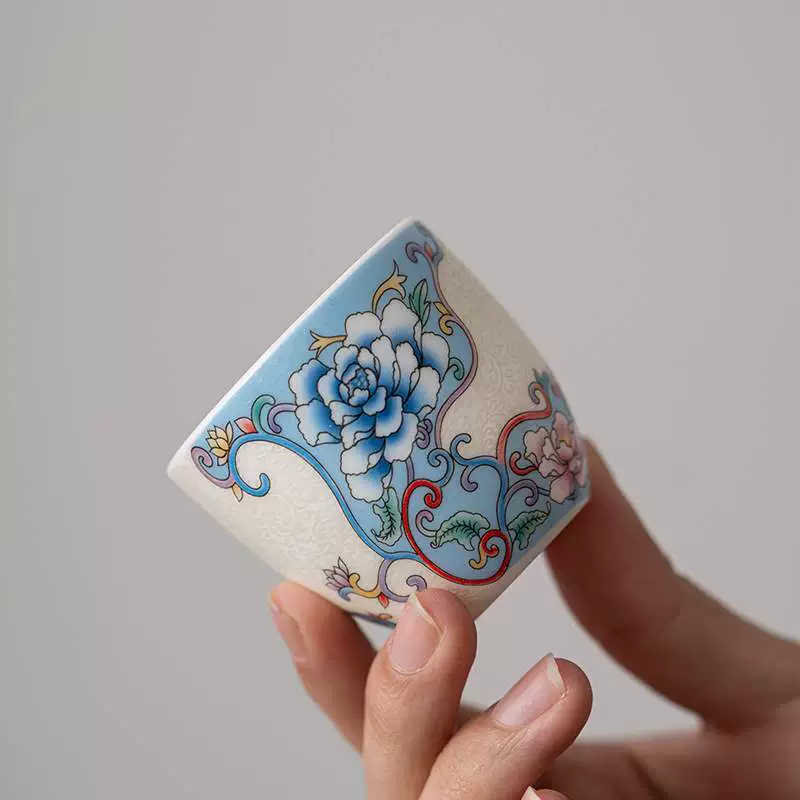 Master cup tea cup handmade silk silver peony master cup ceramic kung fu tea set single tea cup tea cup