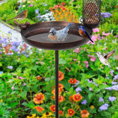 金属製吊り下げ式バードバス、屋外用鳥の水飲み場・餌入れ、取り外し可能なガーデン/パティオ用バードバス。