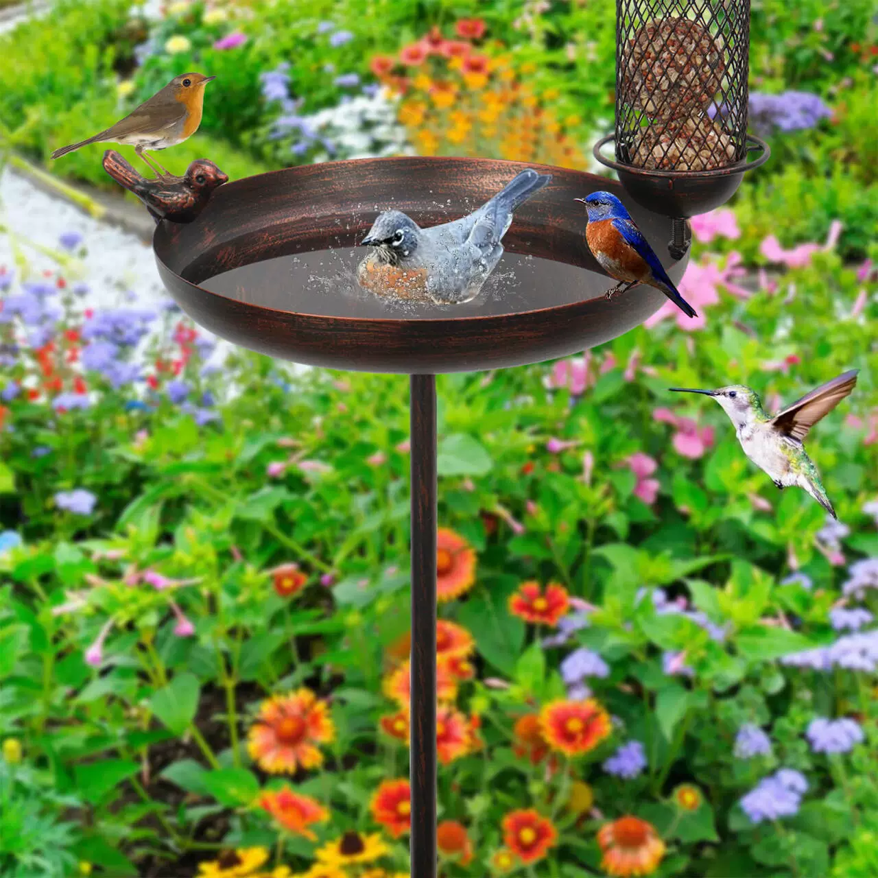 Металлическая подвесная поилка для птиц, уличная кормушка для птиц, съемное украшение для сада и патио