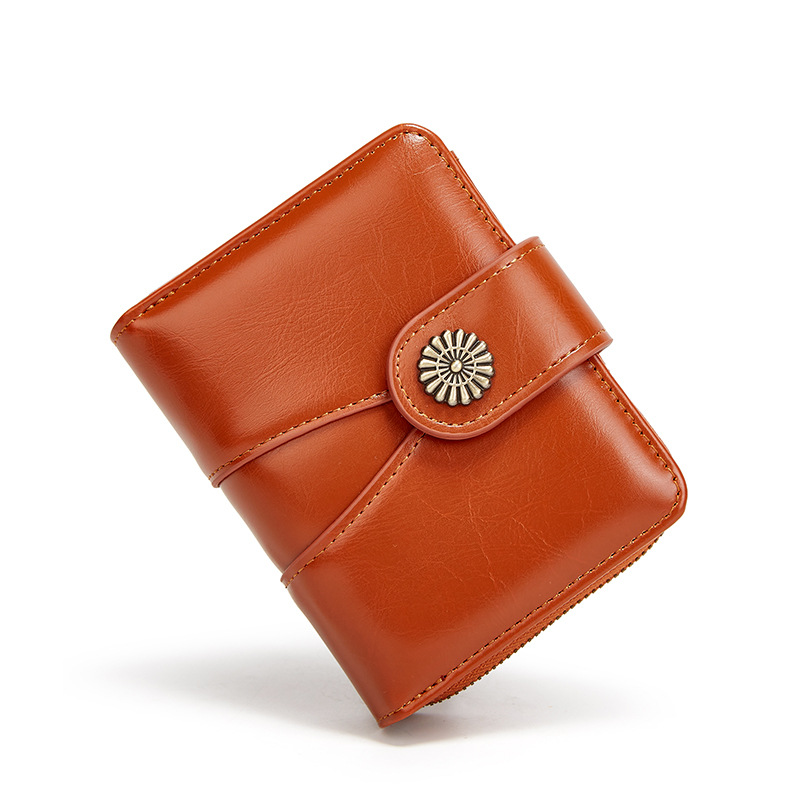 外貿新款零錢包短款拼接小皮夾女士油蠟皮卡包拉鏈手拿包卡夾N890