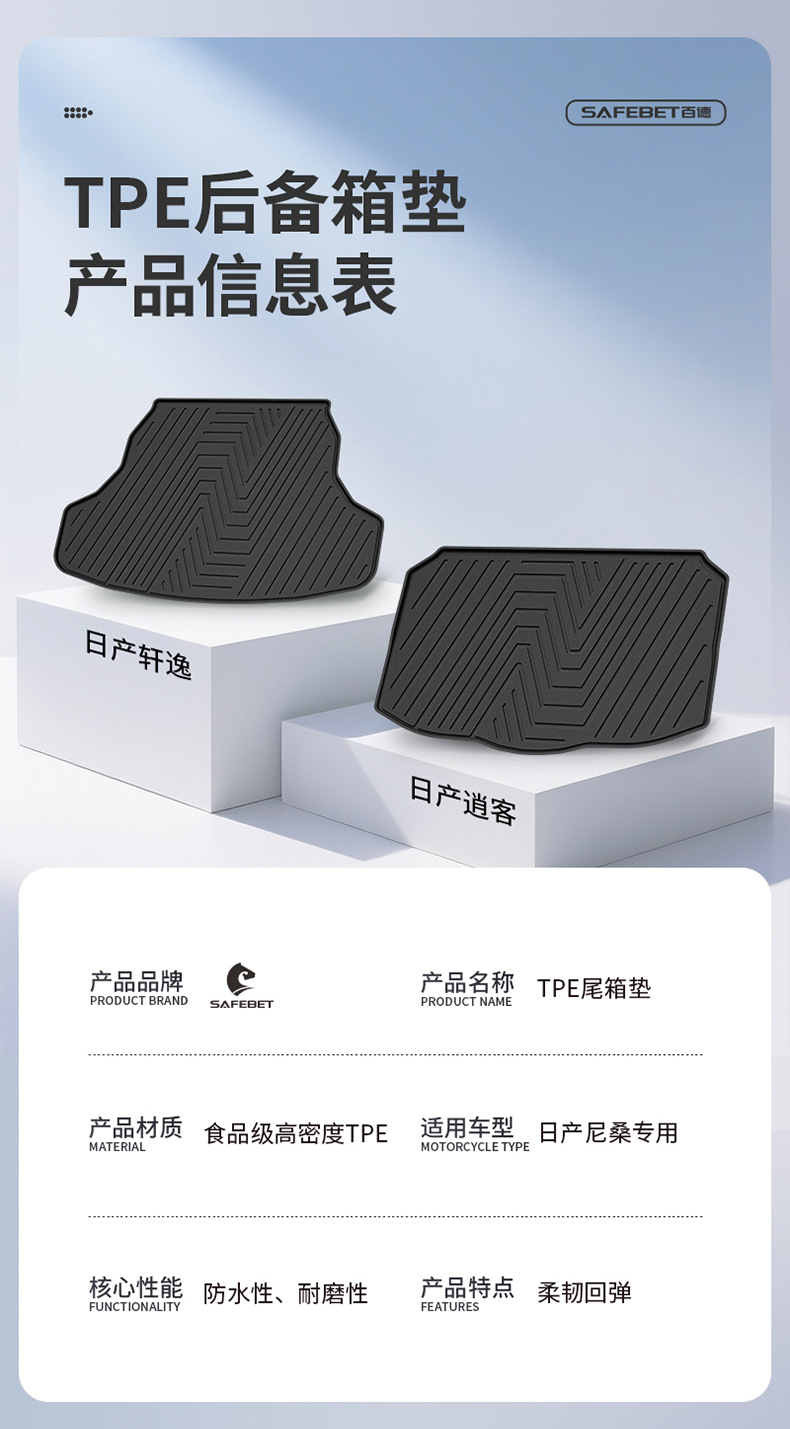 Suitable for Nissan X-Trail, Qashqai, Sylphy, Teana, N6, N7, Special Tpe Car Trunk Mat