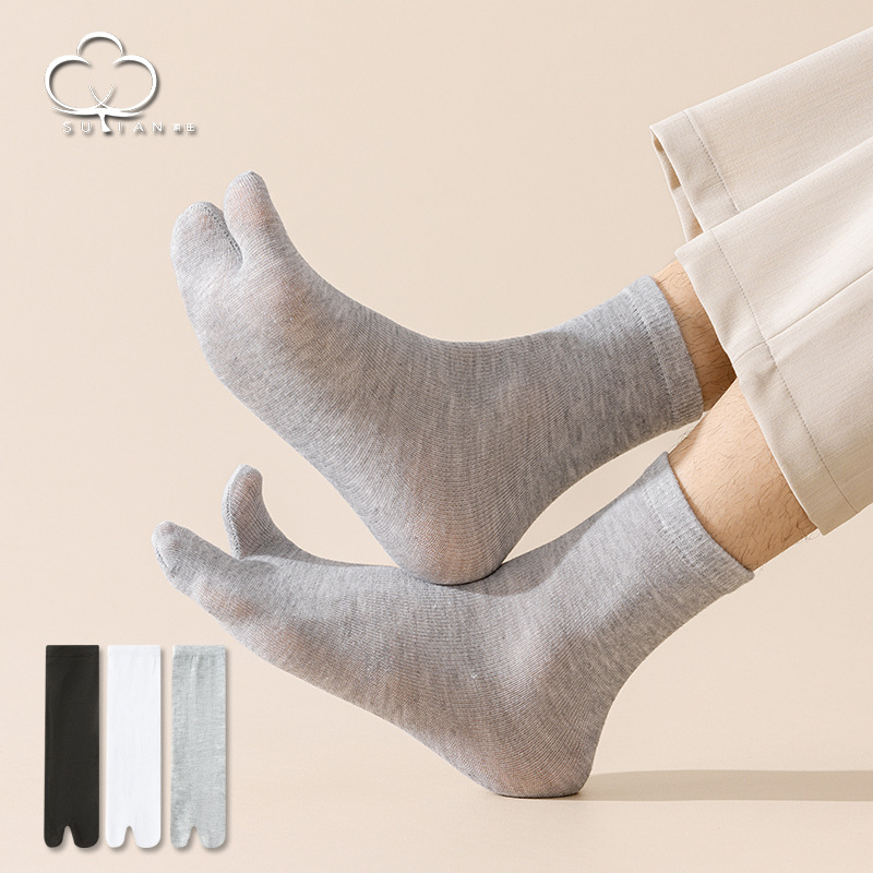 Men's Summer Thin Split-Toe Socks, Black Breathable Slipper Socks, Two-Toe Socks