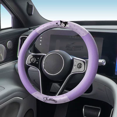 Kuromi New Car Interior Set – Sürətlər qutusu və əl tormozu başlıqları - ku273-2-steering-wheel-cover1-plushleather-round-37-38cm-universal