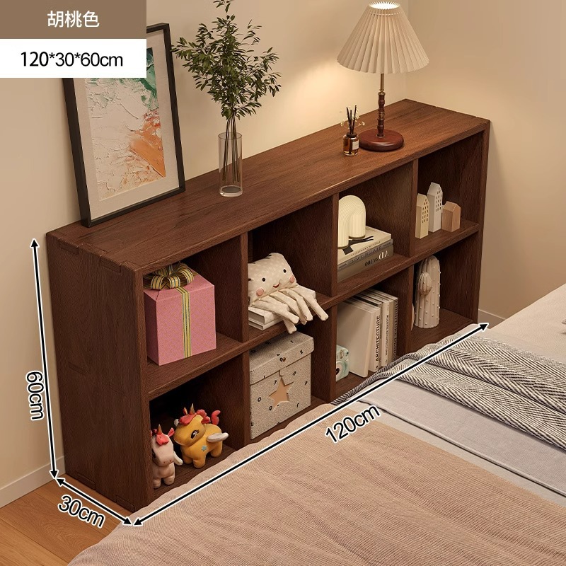 Escritorio de cabezal de cama, gabinete de libros de color nuez, gabinete de cuadrícula libre, gabinete de almacenamiento al lado de la cama