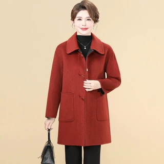 妈妈双面羊绒大衣女中长款秋冬新款高端洋气中老年女装羊毛呢外套