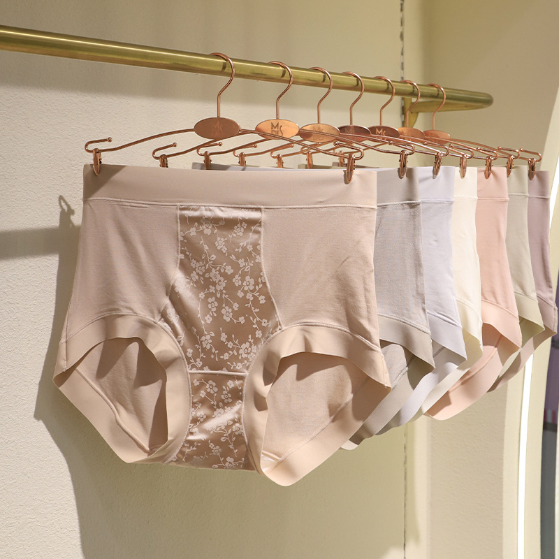 Early Spring High-Waisted Lyocell 7A Silk Antibacterial Plus-Size Lace Women's Panties with Light Tummy Control and Slim Waist Design