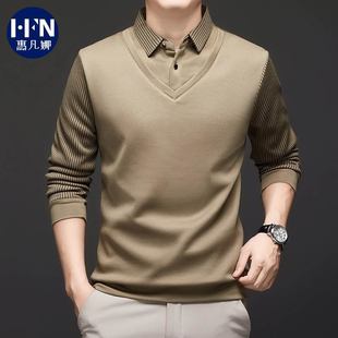 2024 generation hair wholesale winter men's fleece-lined plus jacket casual Joker shirt collar fake two men's POLO shirt