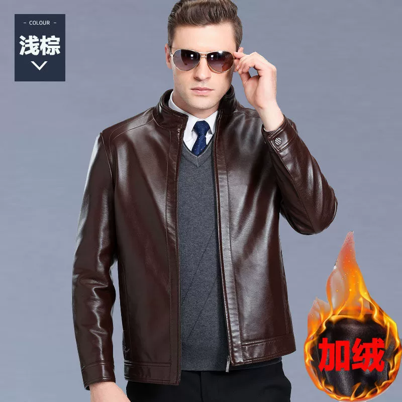 Winter keep warm jacket, genuine leather, for middle age