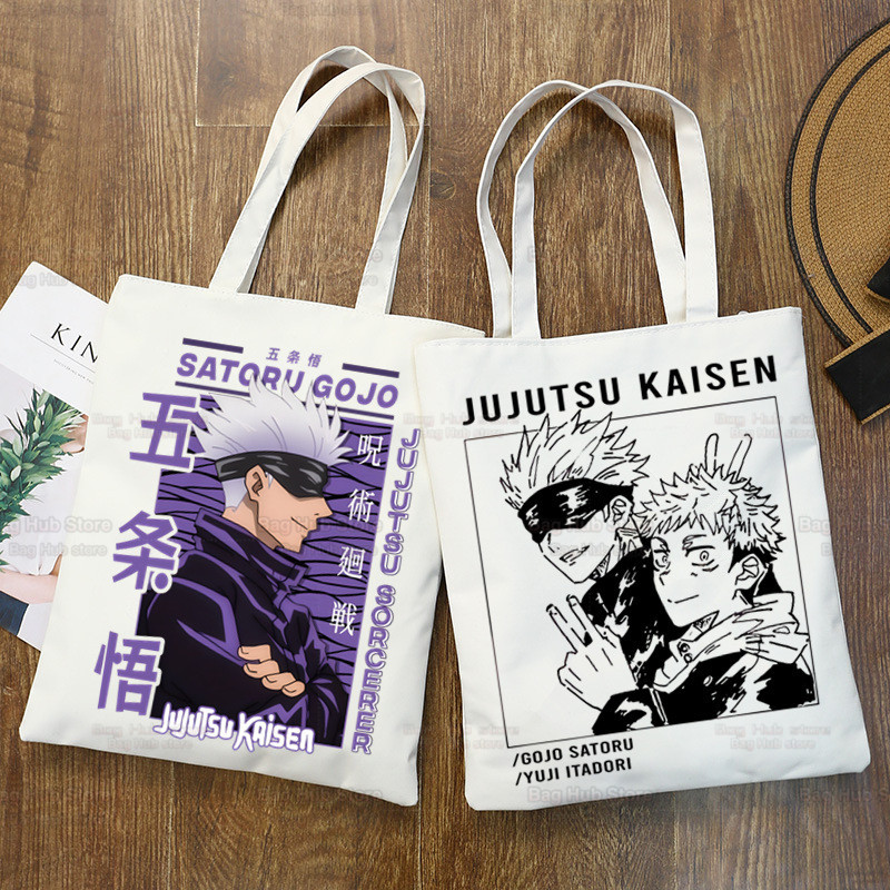 Jujutsu Kaisen Gojo Goku impresa bolsa de lona Harajuku bolso de hombro bolso de moda estudiante bolsa de compras