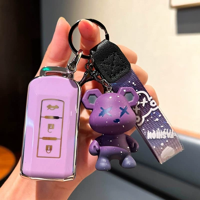 21 Yige High-end Jinxuan | Car key bag - mitsubishi-a-smart-3-key-single-shell-purple-purple-bear-pendant