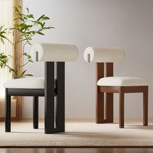 北欧复古靠背椅法式中古餐椅实木家用侘寂风简约化妆椅轻奢河马椅