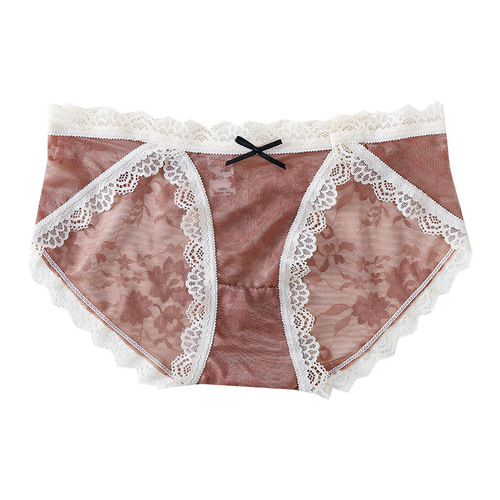 [Individual wear] Sexy and interesting lace hollow mesh panties women's mid-waist pure cotton bottom crotch girls' briefs